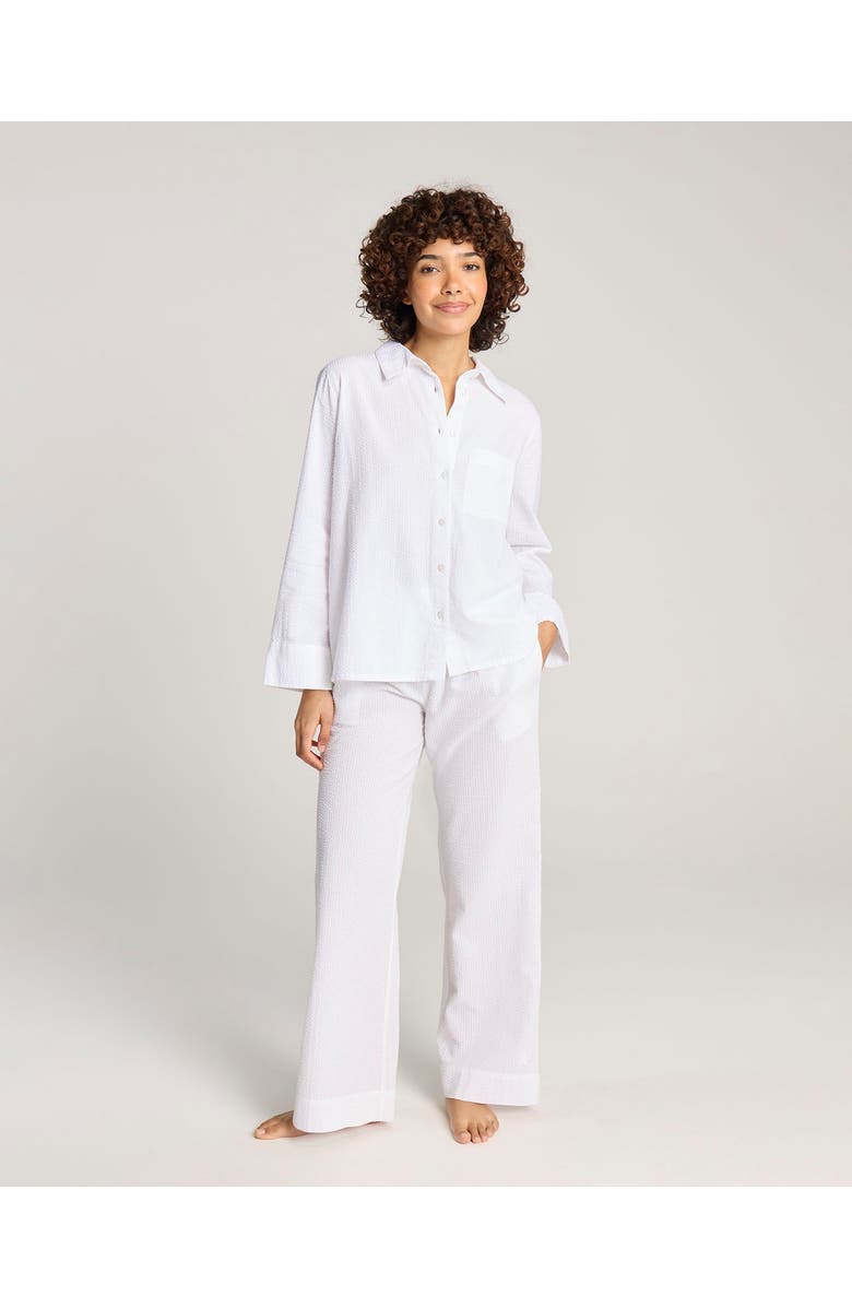 Nudea The Seersucker Boxy Long Sleeve Shirt, Alternate, color, White