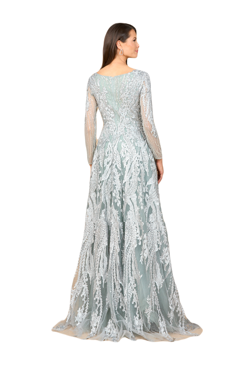 Long Sleeve, Modest Beaded Gown, Alternate, color, Slate