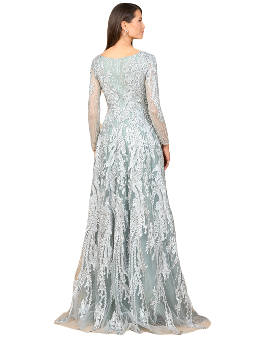 LARA NEW YORK LARA NEW YORK LONG SLEEVE, MODEST BEADED GOWN