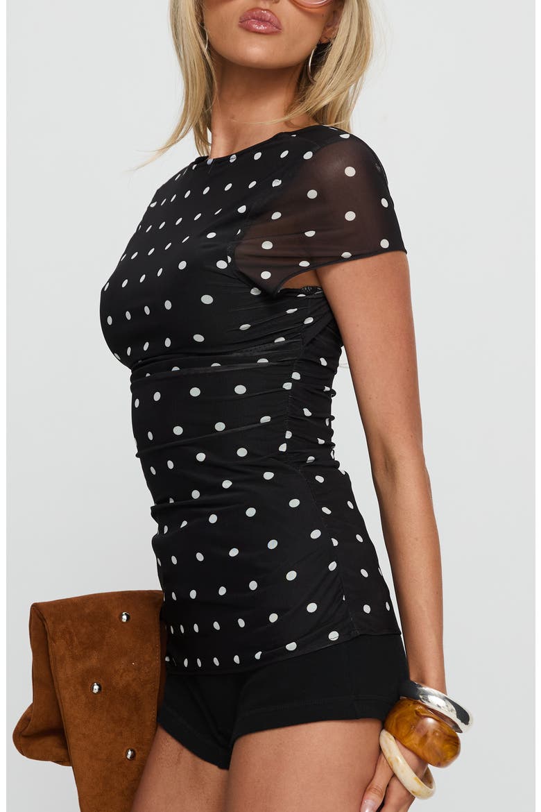 Attraction Polka Dot Mesh Top, Alternate, color, BLACK POLKA