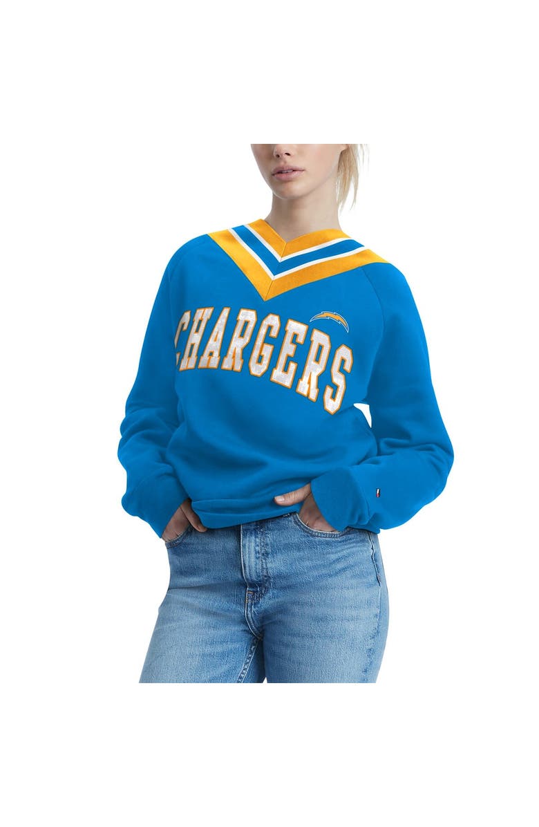 Tommy Hilfiger Women's Tommy Hilfiger Light Blue Los Angeles Chargers Heidi V-Neck Pullover Sweatshirt, Alternate, color, 