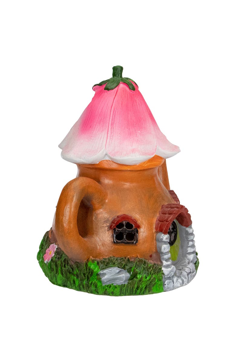 Northlight 7" Solar Lighted Flower Teapot Outdoor Garden Statue, Alternate, color, Brown