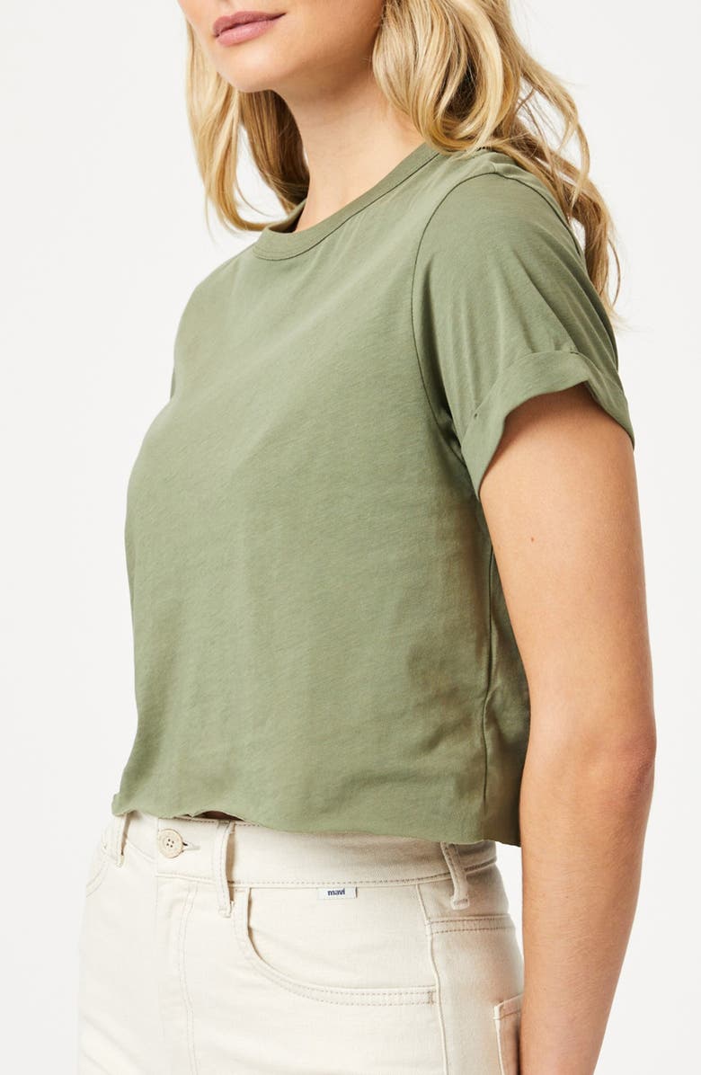 Mavi Jeans Raw Hem Crop T-Shirt, Alternate, color, Deep Lichen Green