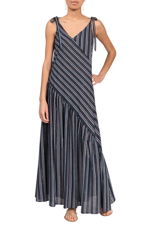 Kelsea Shimmer Stripe Cotton Cover-Up Maxi Dress