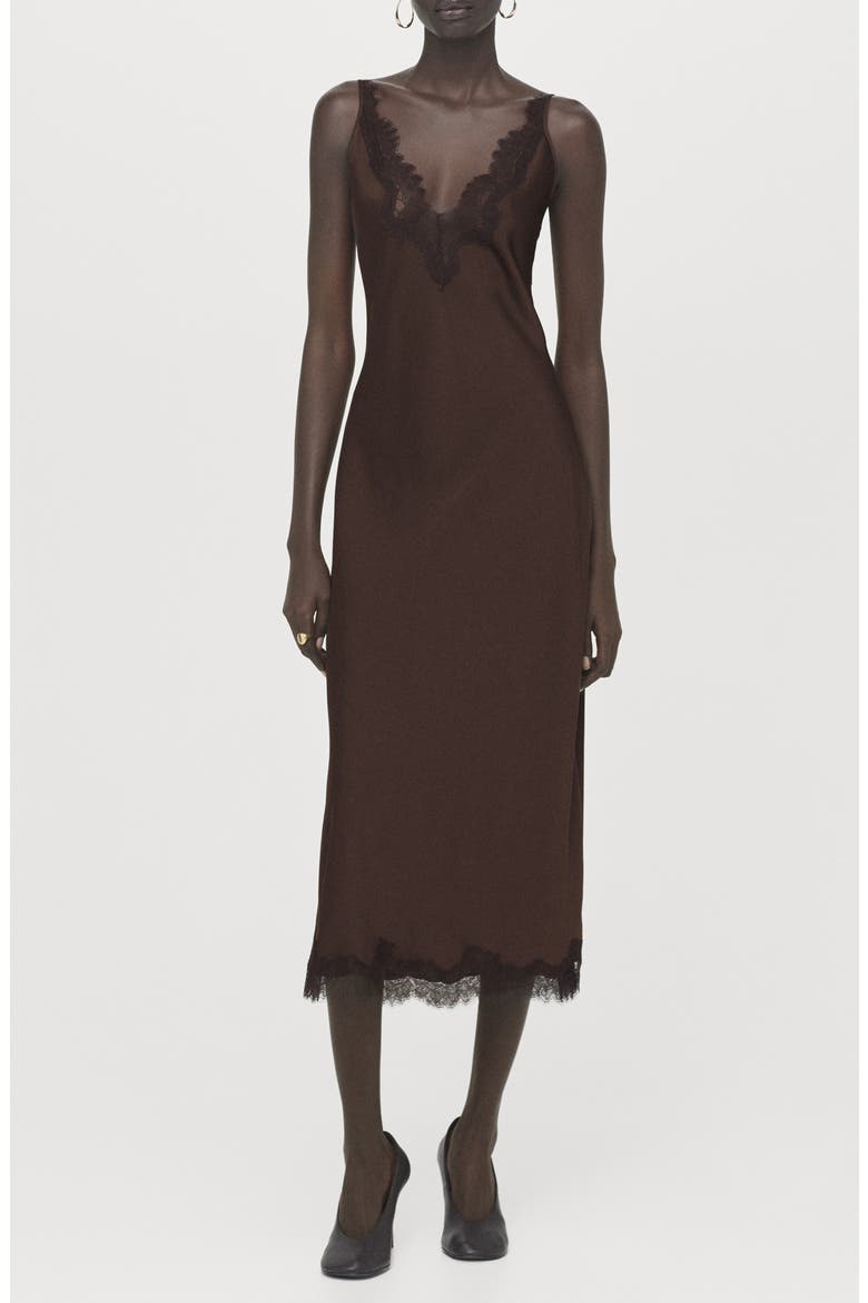 Satin Camisole Midi Dress, Main, color, BROWN
