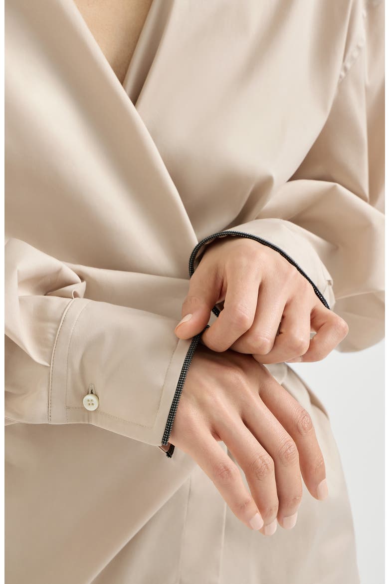 Stretch poplin shirt with monili, Alternate, color, Beige