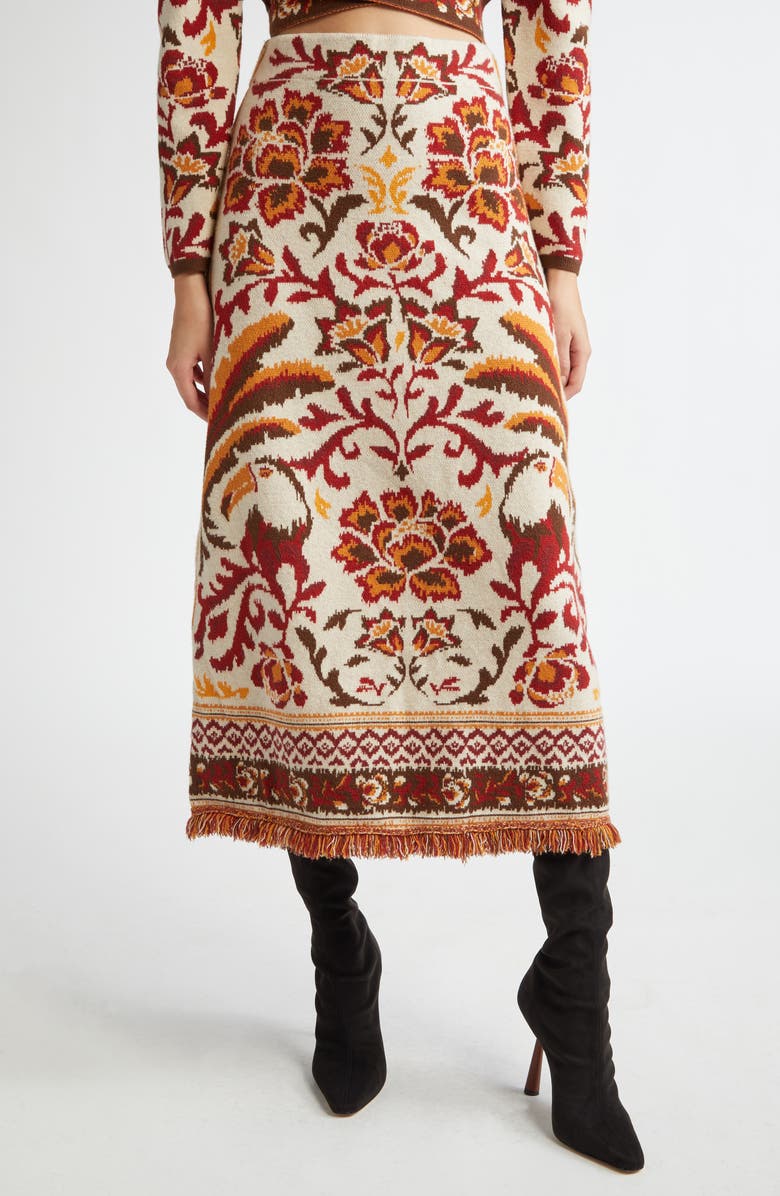 FARM Rio Toucan Scarf Jacquard Knit Skirt, Main, color, 