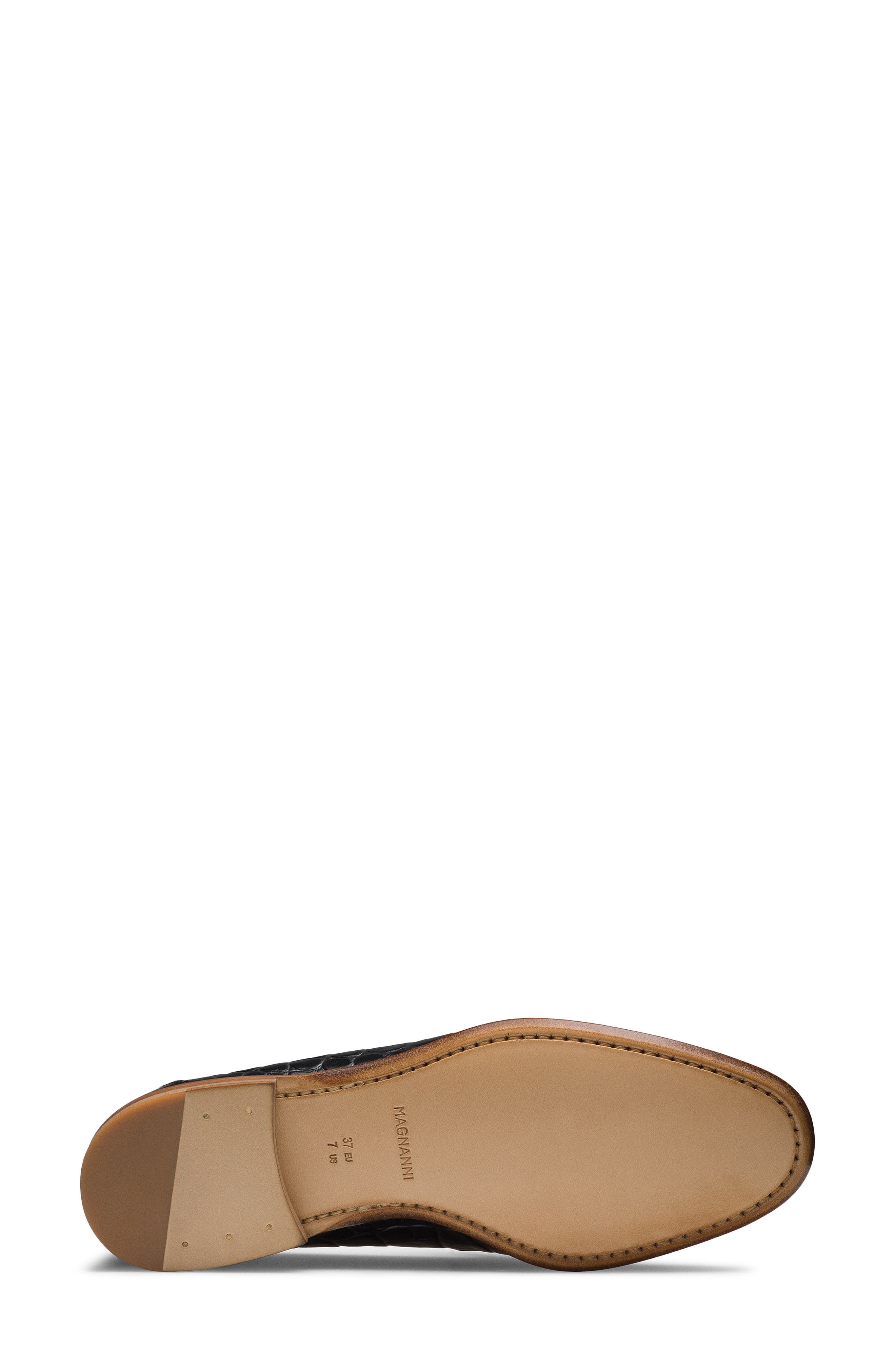 Magnanni Sonya Penny Loafer, Alternate, color, Alligator Stamp Black