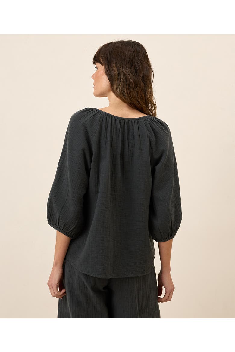 Organic Cotton Coastal Double Gauze Scoop Neck Top, Alternate, color, Black