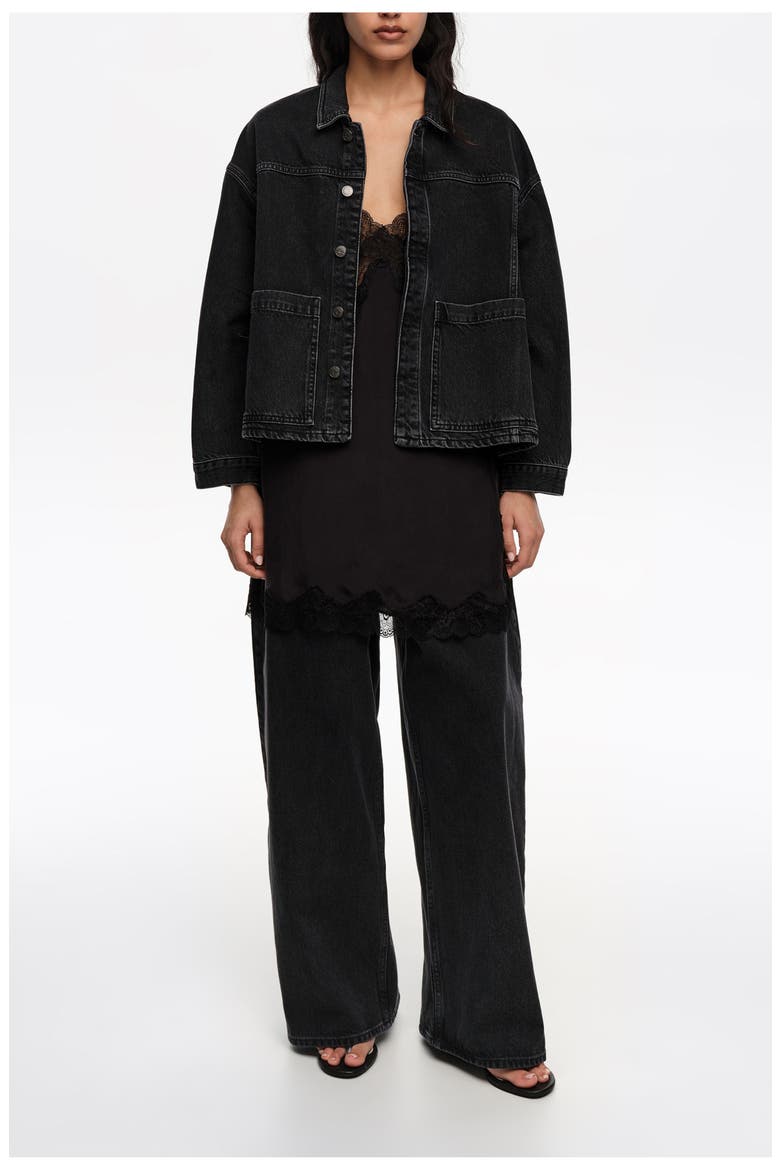 A-line Washed Denim Jacket, Main, color, WASHED BLACK