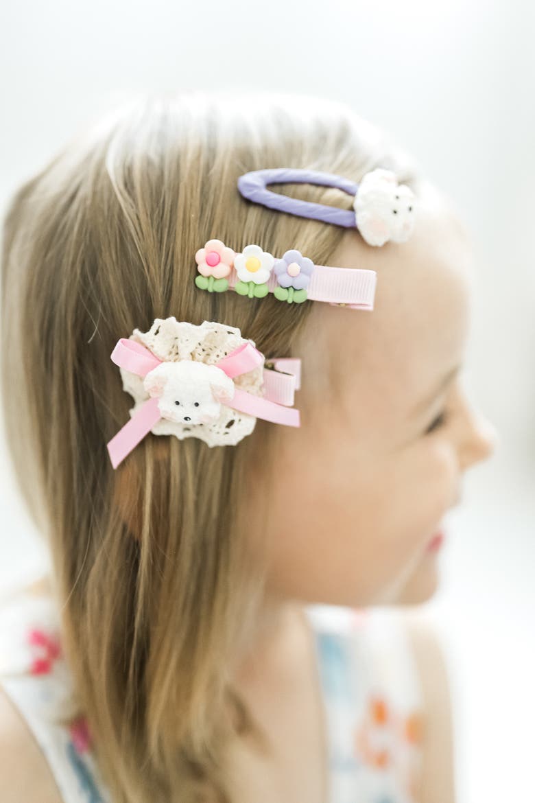 Puppy & Bunny Garden Hair Clip Set of 6, Alternate, color, Lavender
