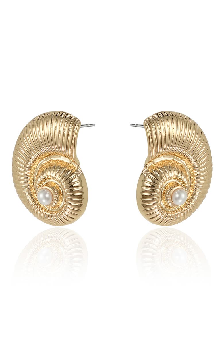 Faux Pearl Conch Shell Drop Earrings, Alternate, color, GOLD