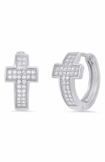 Simulated Diamond Cross Huggie Hoop Earrings
