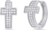 STEELTIME Simulated Diamond Cross Huggie Hoop Earrings