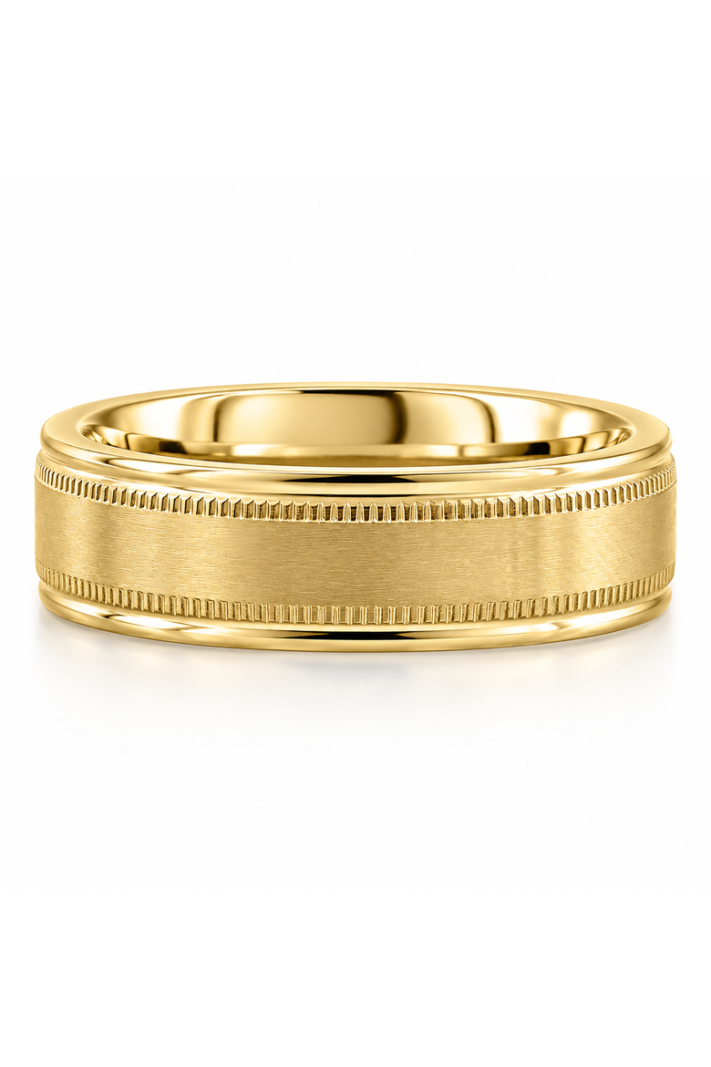 Men's 6.5MM Matte Titanium Ring Gold Comfort Fit Wedding Band, Main, color, Titanium