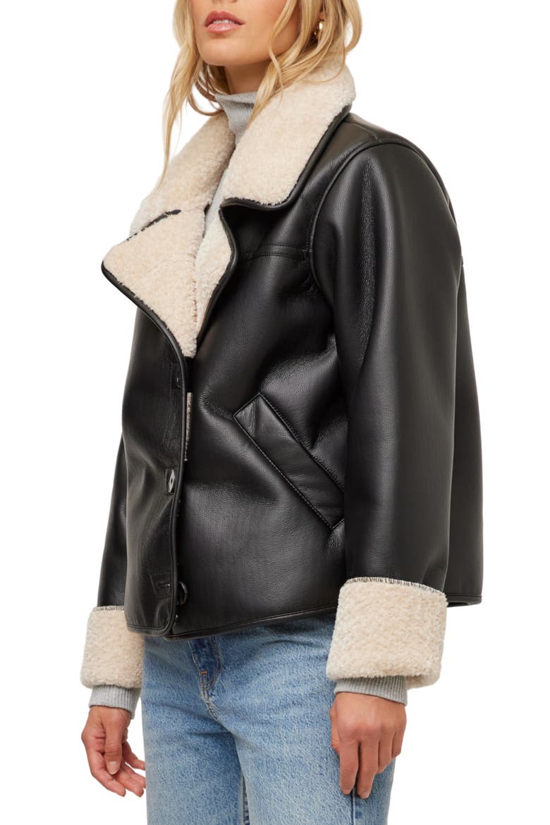 Tara Faux Leather & Faux Shearling Jacket, Alternate, color, BLACK/ CREAM