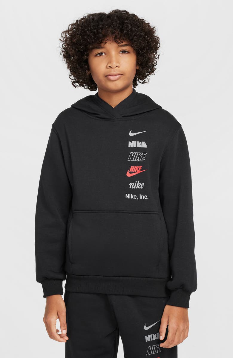 Nike Kids' Sportswear Club Fleece Hoodie, Main, color, Black/ Smoke Grey/ Red