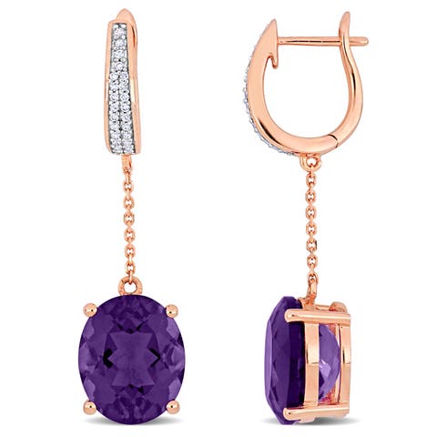 Amethyst & Diamond Dangle Earrings 14K