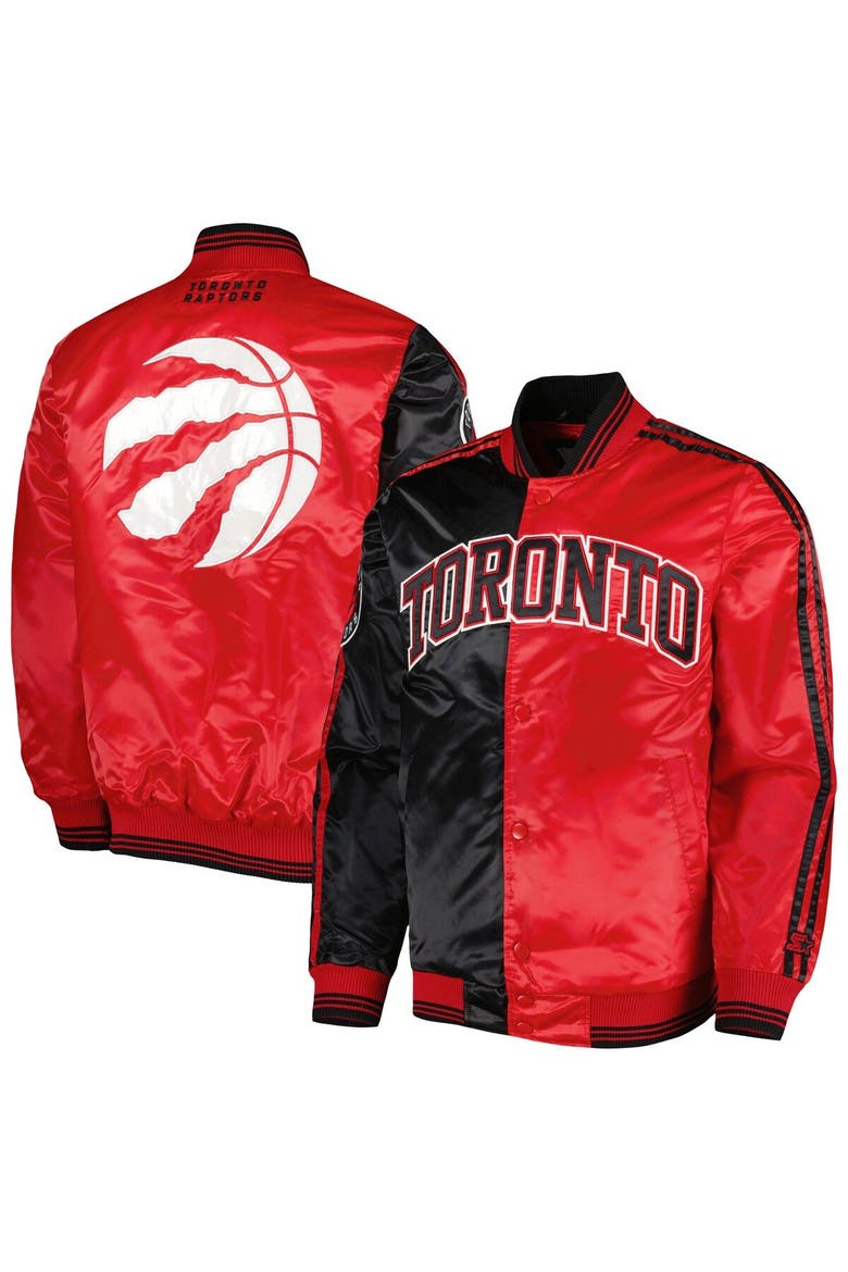 Men's Starter Black/Red Toronto Raptors Fast Break Satin Full-Snap Jacket, Main, color, Black