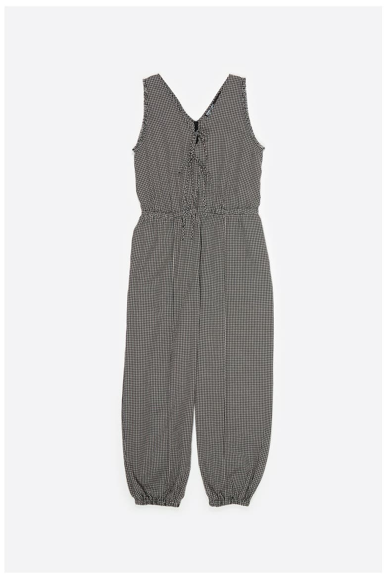 Checked Baggy Jumpsuit With Bows And Frayed Details, Main, color, BLACK