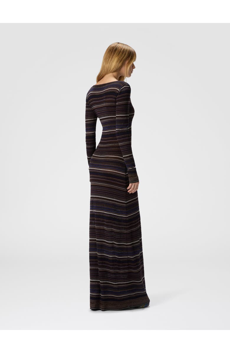 Missoni Long Dress With V-neck In Ribbed Knit, Alternate, color, Brown & Purple