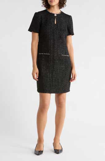 Eliza J Jewel Neck Short Sleeve Tweed Shift Dress