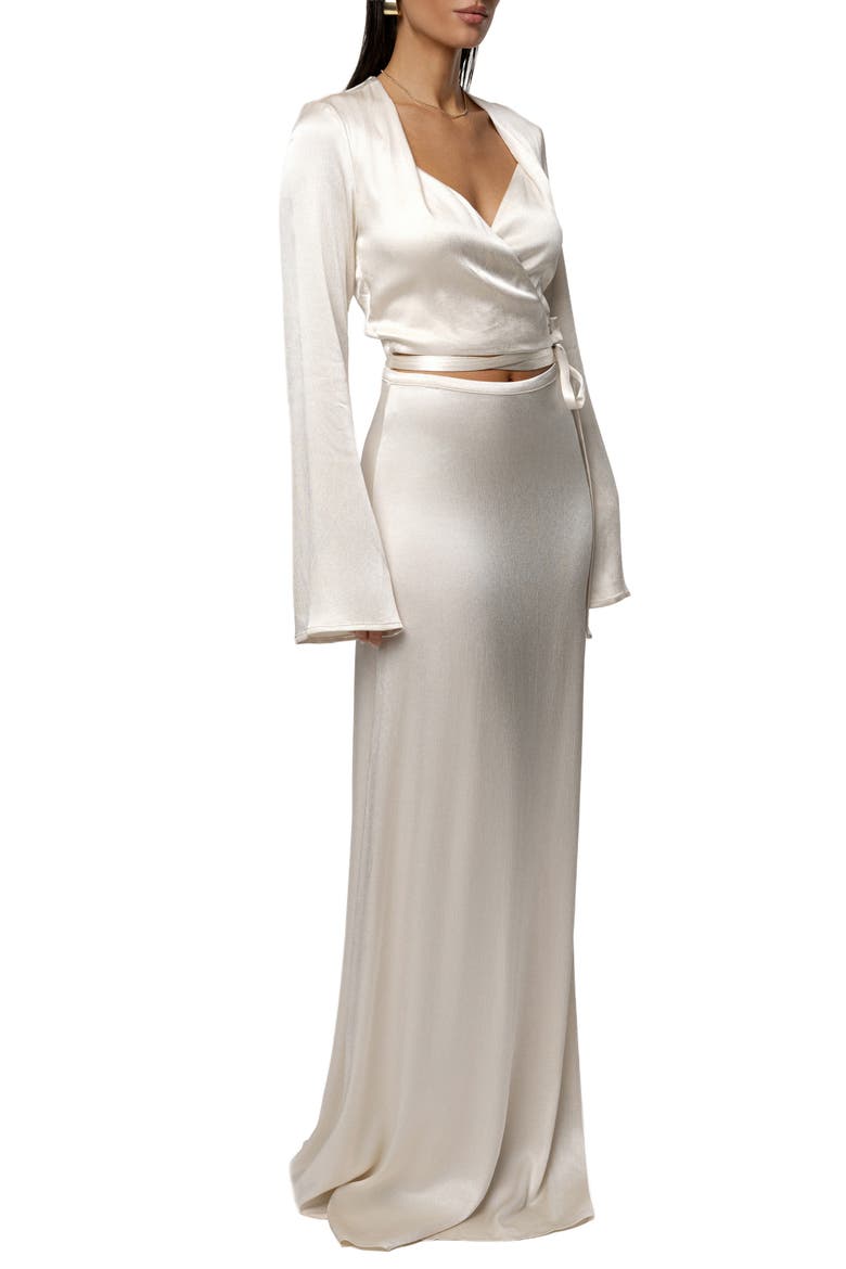 Golden Eve Satin Long Sleeve Top & Maxi Skirt Set, Alternate, color, IVORY