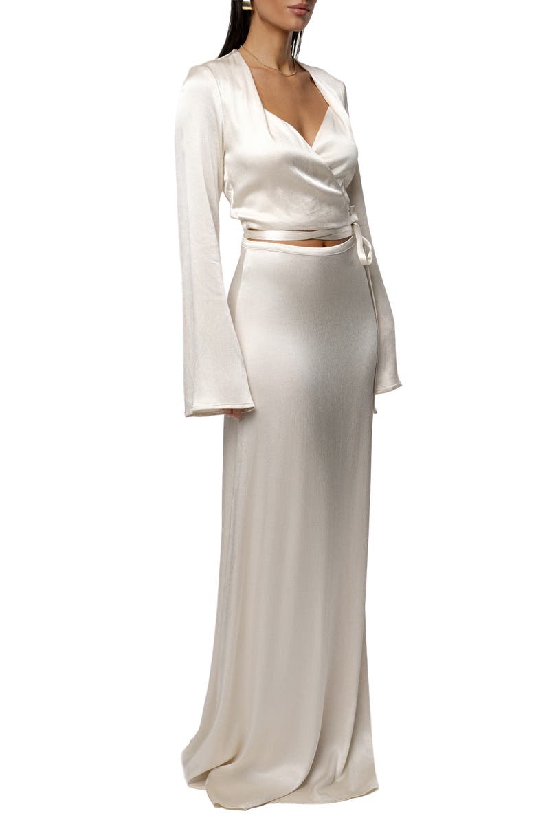 JLUXLABEL Golden Eve Satin Long Sleeve Top & Maxi Skirt Set, Alternate, color, Ivory