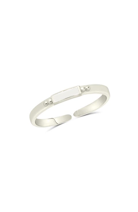 White Enamel & Sterling Silver Open Band Adjustable Ring