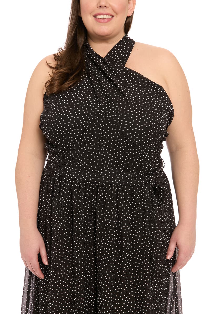 London Times Polka Dot Halter Maxi Dress, Alternate, color, Black/ White