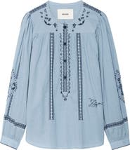 Zadig & Voltaire Tigy Long Sleeve Embroidered Cotton Top