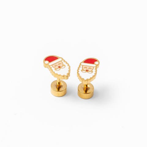 Girls' Santa Flatback Stud Hypoallergenic Earrings