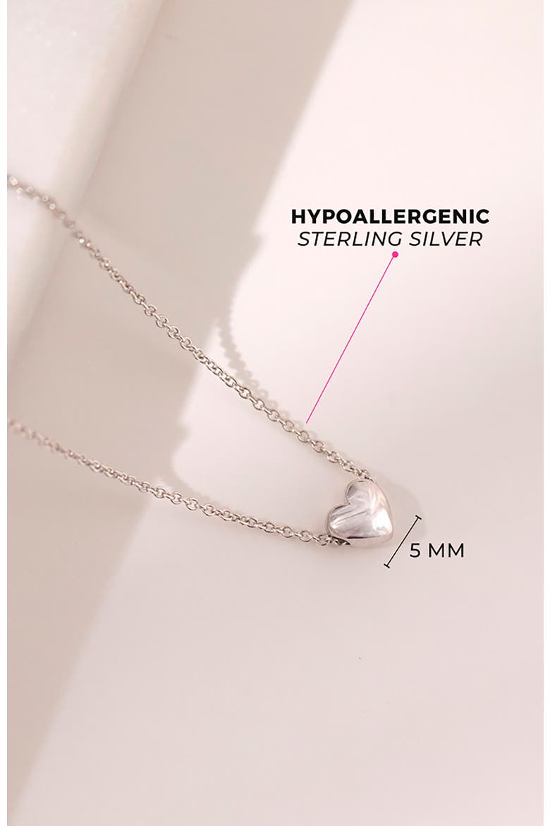 Dainty Puffed Heart Necklace, Alternate, color, Silver