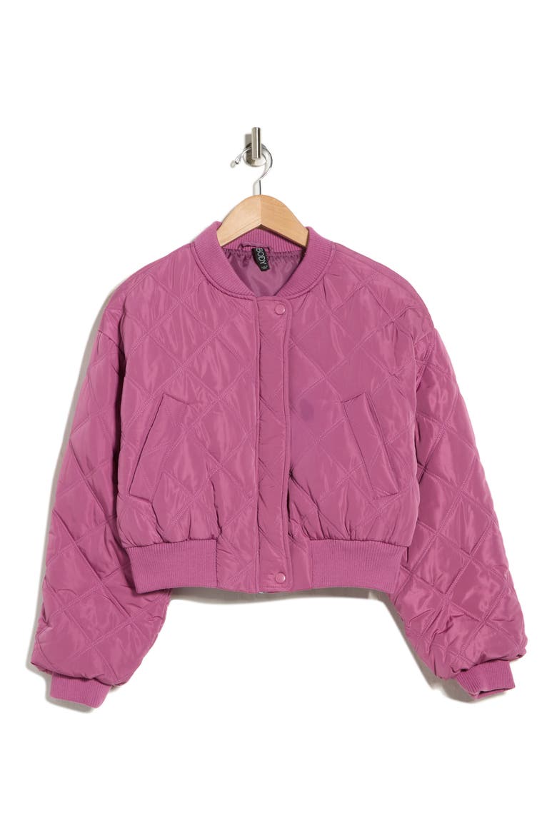 Quilted Crop Bomber Jacket, Alternate, color, RED VIOLET