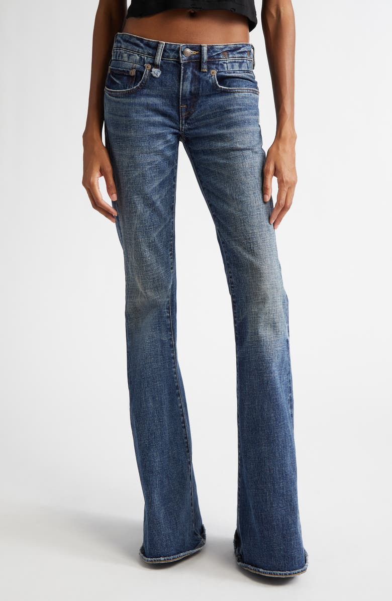 R13 Overflow Boyfriend Flare Jeans, Main, color, Mire Blue Stretch