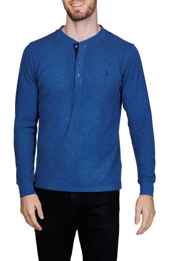 Tailorbyrd Cozy Waffle Knit Long Sleeve Henley In Blue