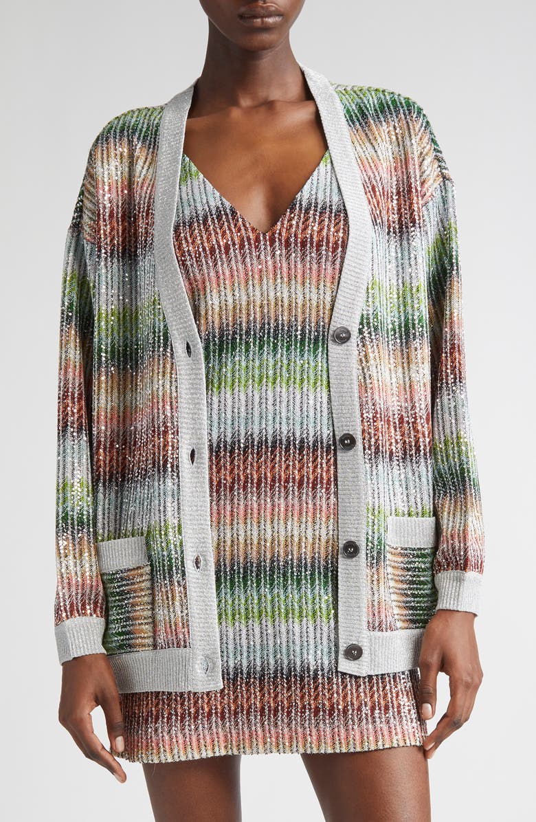 Missoni Metallic Zigzag Cardigan, Main, color, Green/ Red/ Sky
