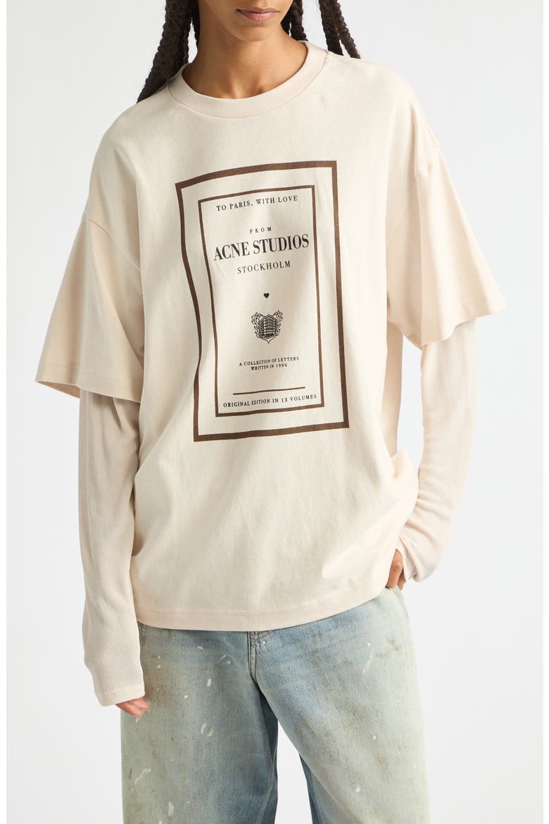 Edra Book Cover Oversize Layered Graphic T-Shirt, Main, color, WARM BEIGE
