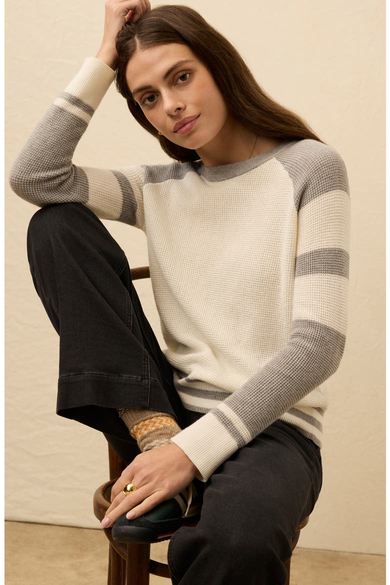 Throwback Stripe Organic Cotton & Cashmere Sweater, Alternate, color, LAKE MIST