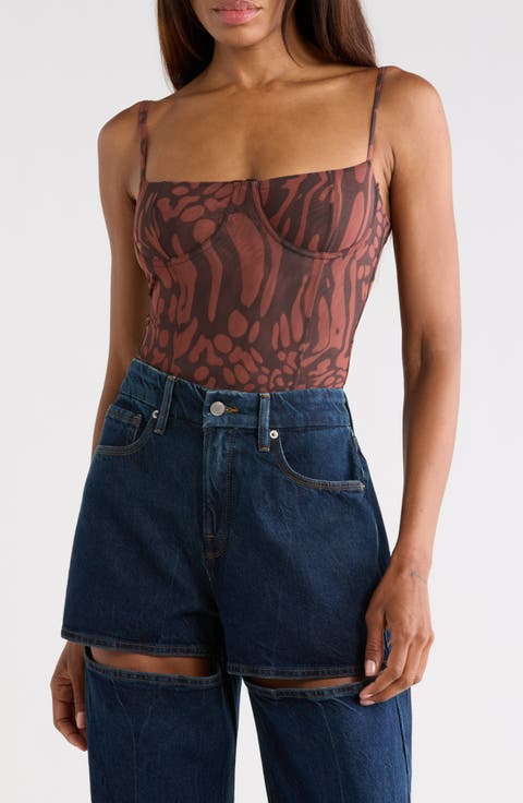 Corset Demi Mesh Bodysuit (Plus)