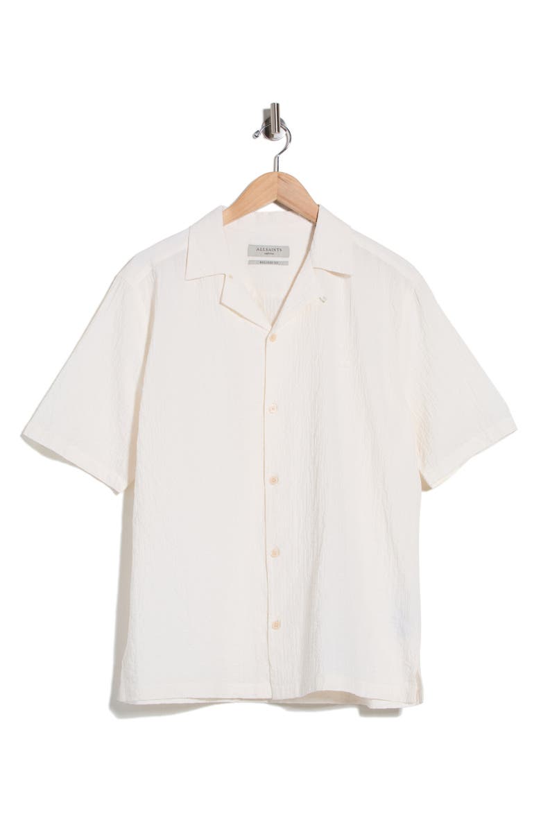AllSaints Brenne Stretch Organic Cotton Camp Shirt, Main, color, Jetstream White