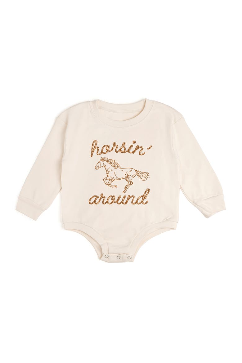 Horsin' Around Western Long Sleeve Romper, Main, color, Natural Heather