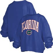 PRESSBOX Women's Pressbox Royal Florida Gators Janise Arch Over Logo Waist Length Oversized Pullover Sweatshirt
