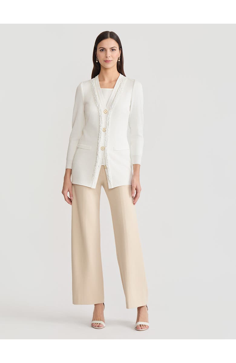 Misook Heritage Beaded Trim Flat Knit Cardigan, Main, color, White