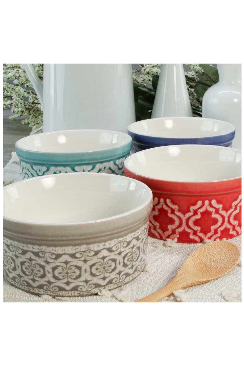 Set of 4 Stoneware Dominique Soufflé Dishes, Alternate, color, WHITE MULTI