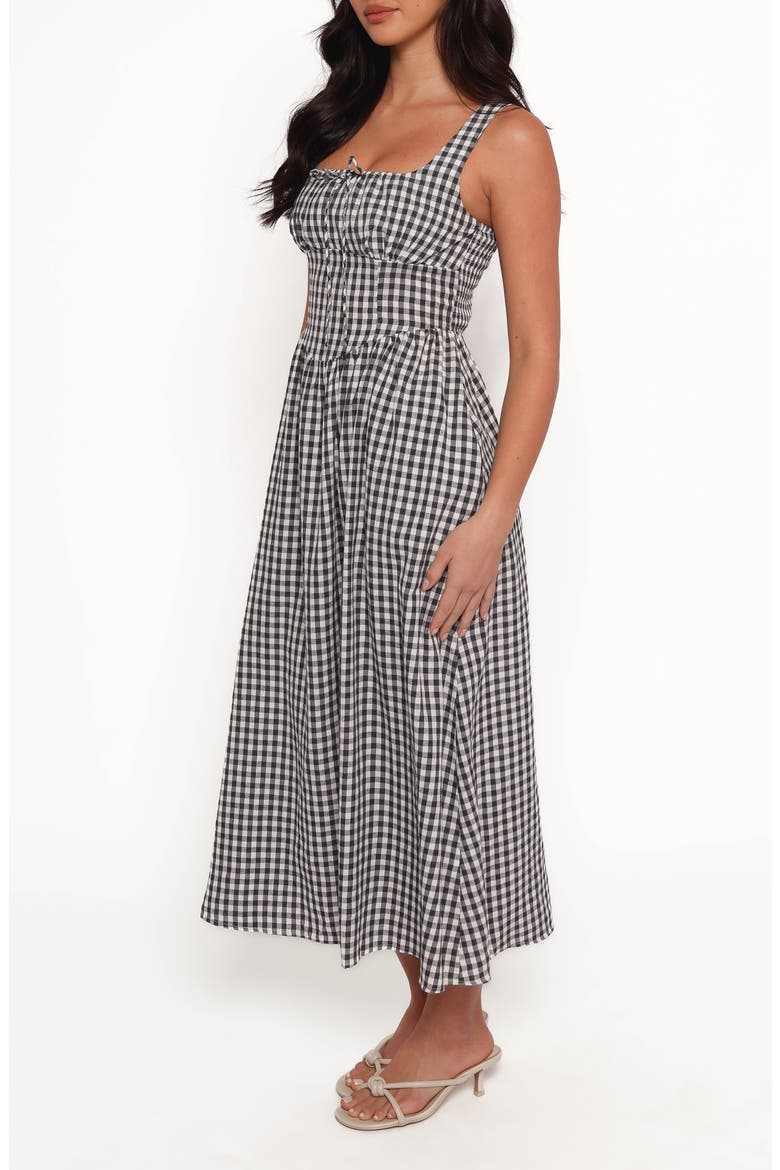 Kinslee Corset Cotton Blend Midi Dress, Alternate, color, BLACK GINGHAM