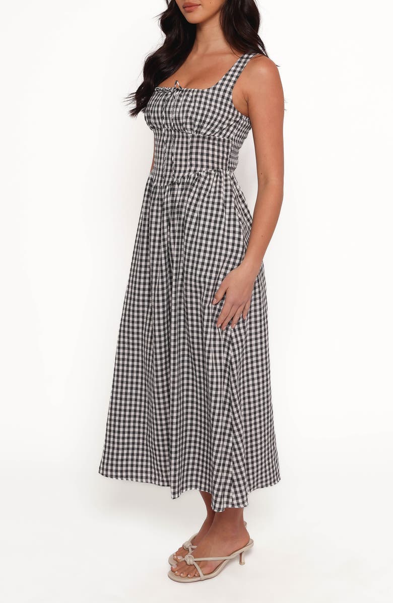 Petal & Pup Kinslee Corset Cotton Blend Midi Dress, Alternate, color, Black Gingham