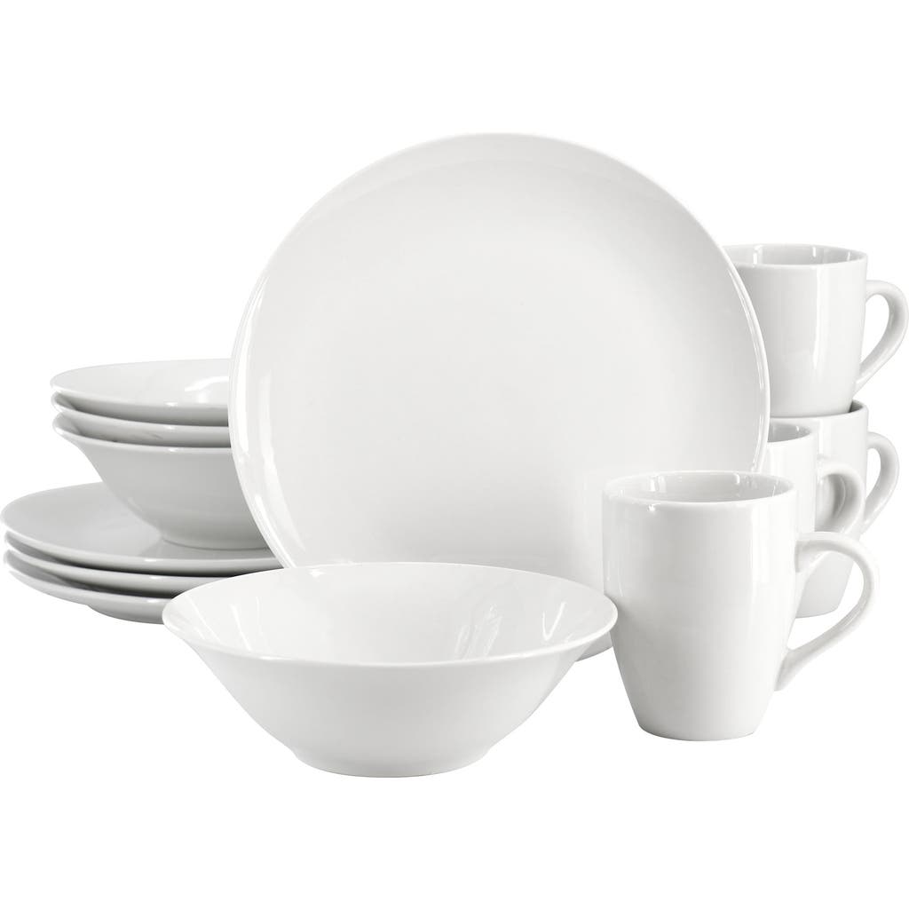 Gibson Home Wintercap 12 Piece Fine Ceramic Dinnerware Set In White