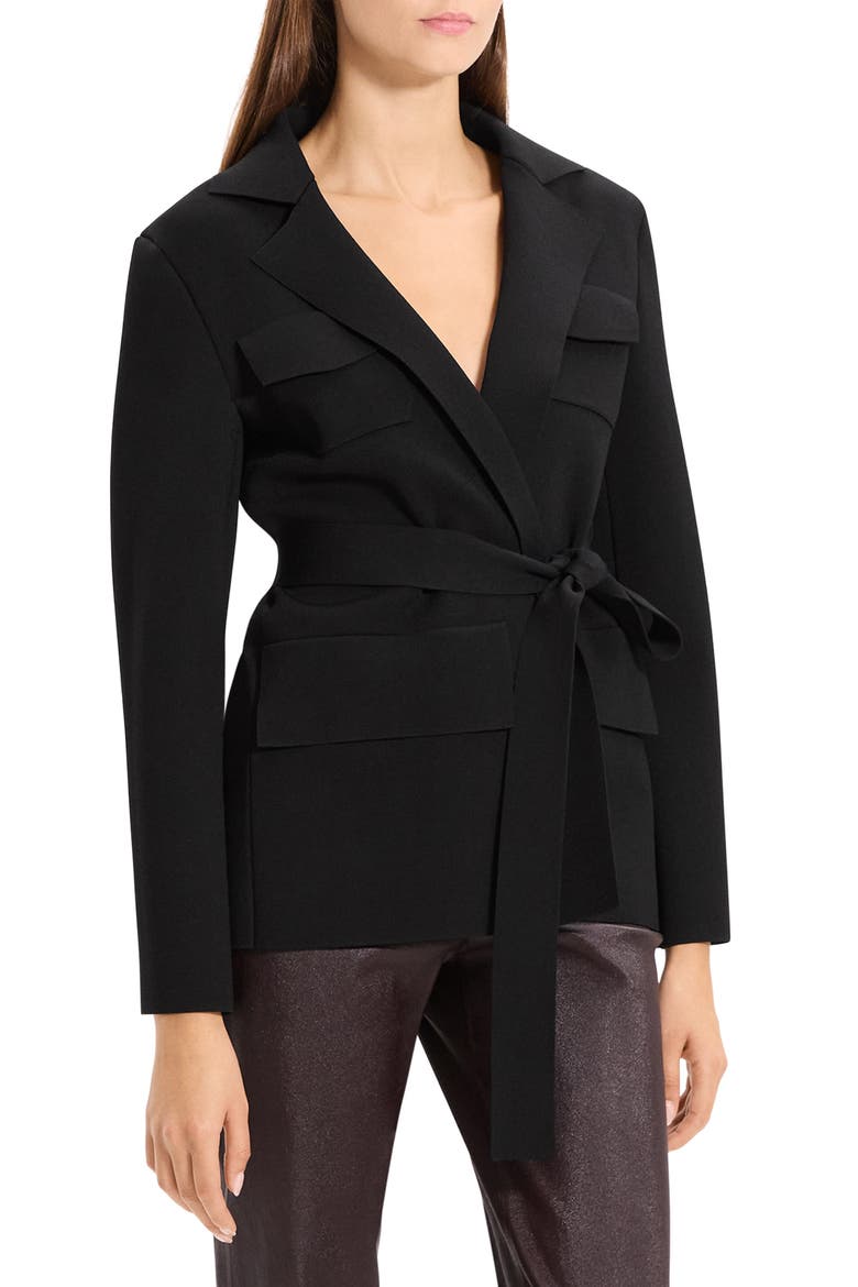 Belted Knit Blazer, Alternate, color, BLACK