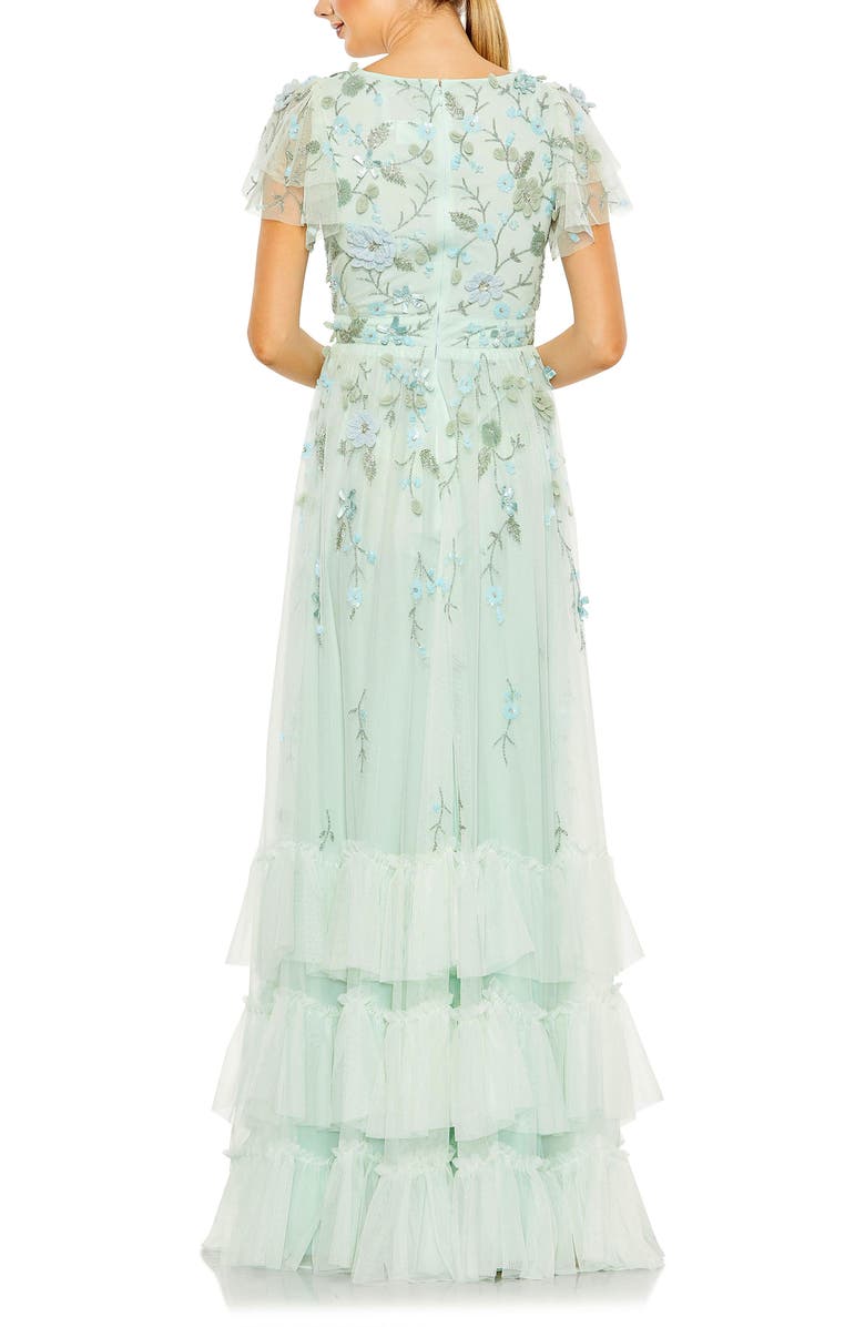 Mac Duggal Ruffle Tiered Embellished Flutter Sleeve Gown, Alternate, color, Seafoam